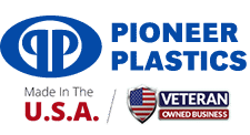 Pioneer Plastics logo, showcasing a veteran-owned business dedicated to quality American-made products.