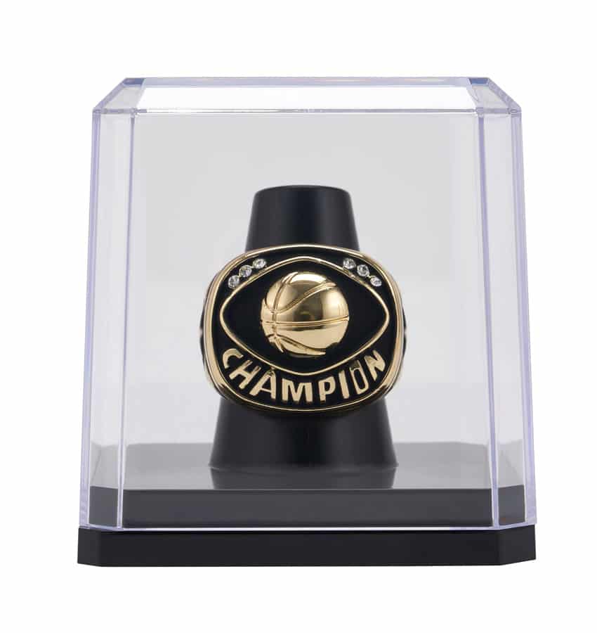 front view ring display case black base