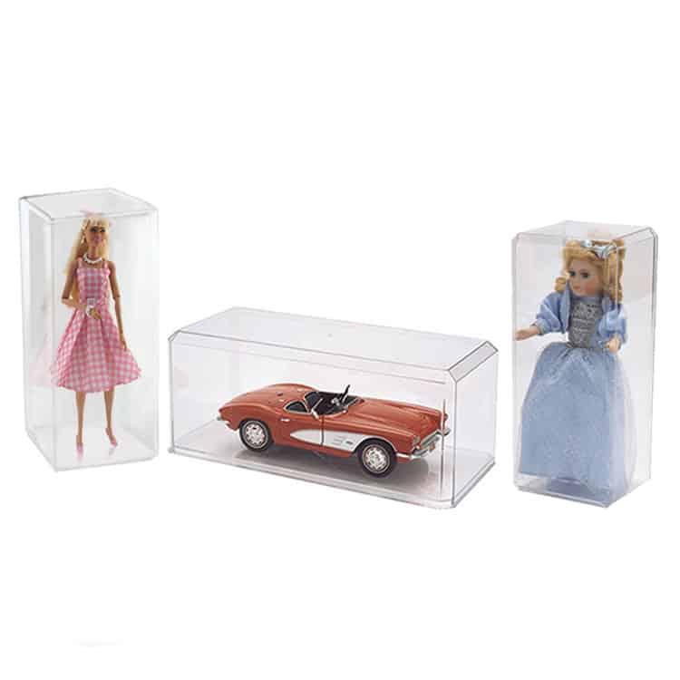 355c 1:18 scale diecast display case with barbie, doll, and model car