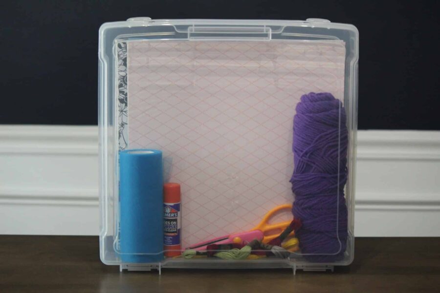 Pioneer scrapbook storage case upright with craft supplies inside