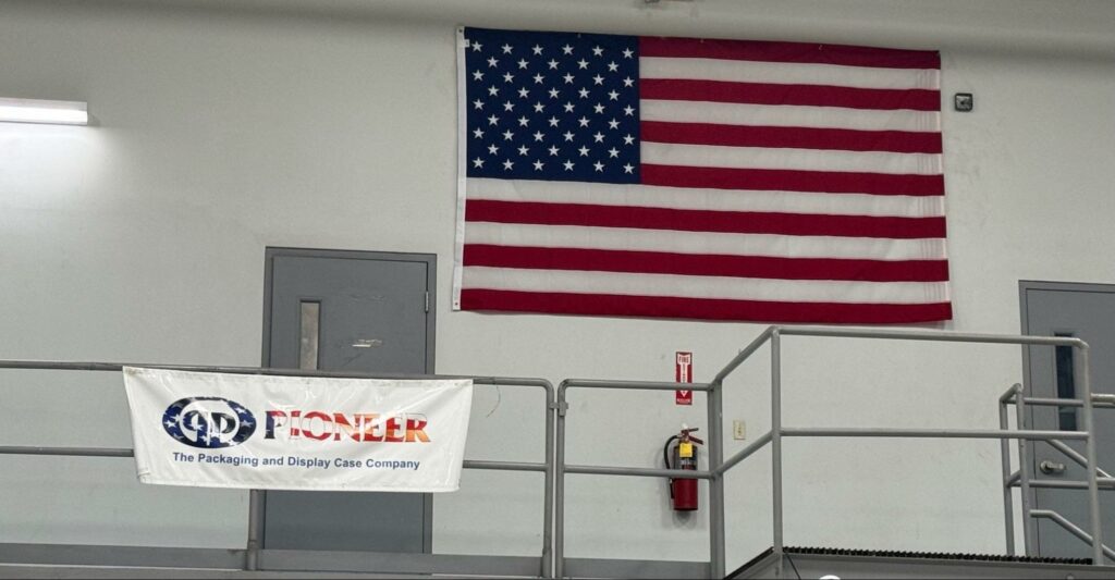 U.S. flag proudly displayed indoors, symbolizing American pride and patriotism.