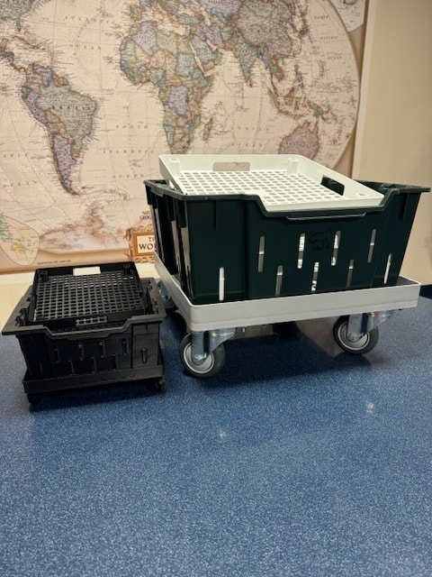 Versatile storage baskets on wheels for easy organization and mobility in any space.