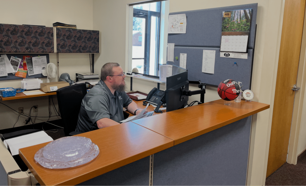 Front desk off Pioneer Plastics in Dixon, Ky